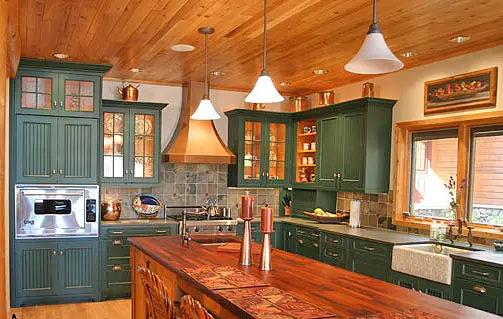 Green Painted Kitchen Log Home Kitchen Photo Gallery