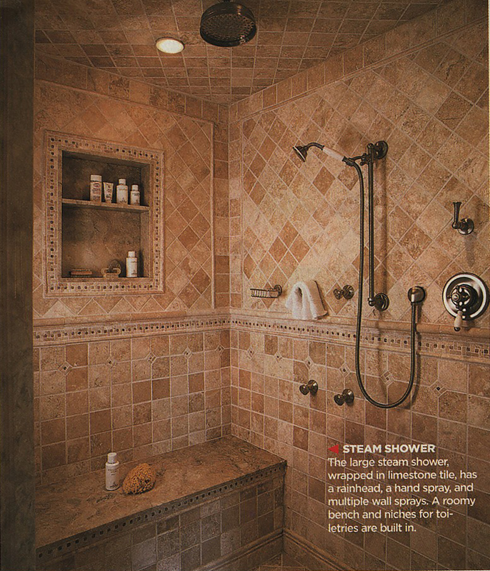 The walk-in shower room inside a master bathroom.