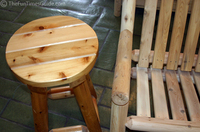 Finished vs Unfinished furniture... On the left is a Rocky Top bar stool that has been finished with a clear coat. T the bench on the right - also from Rocky Top - has not received a top coat. It is unfinished.