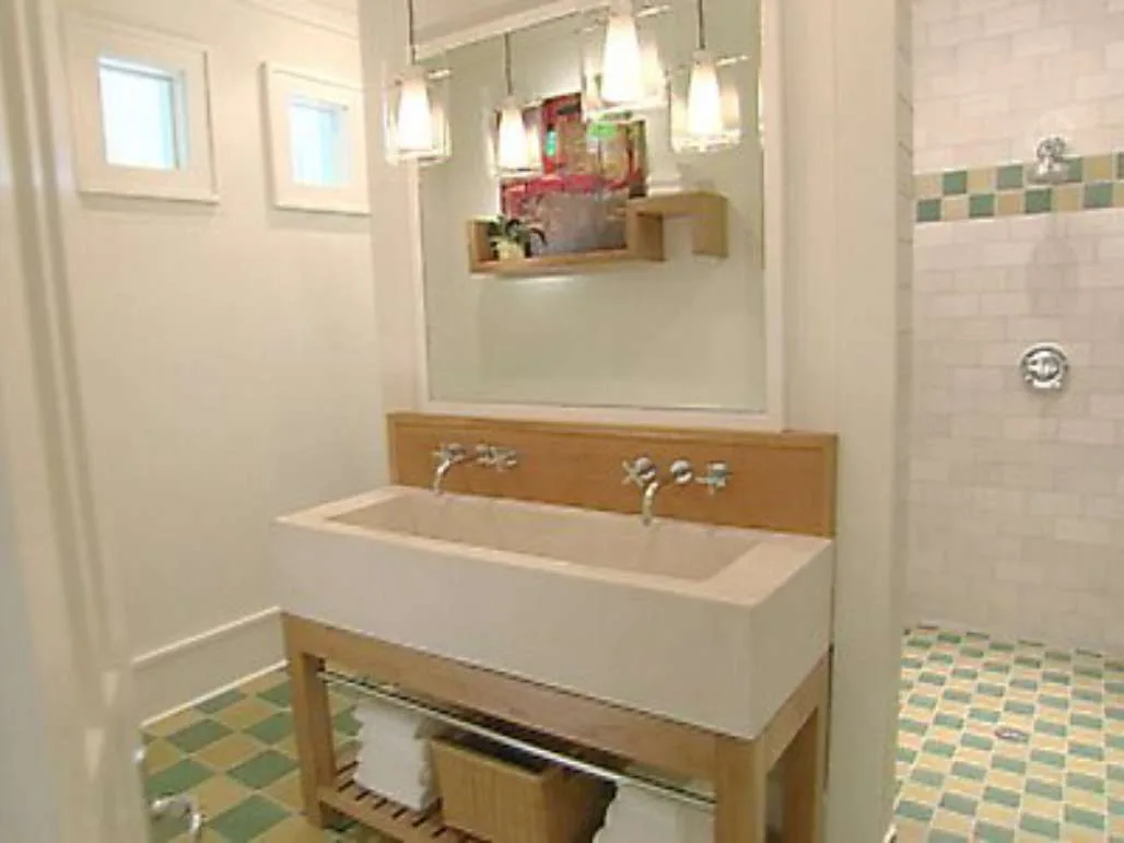 Here's a master bathroom with a floating wall that separates the walk-in shower from the rest of the bathroom -- as seen on HGTV