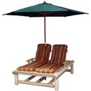 A two-seater chaise lounge chair with umbrella from the Rocky Top Log Furniture Company.