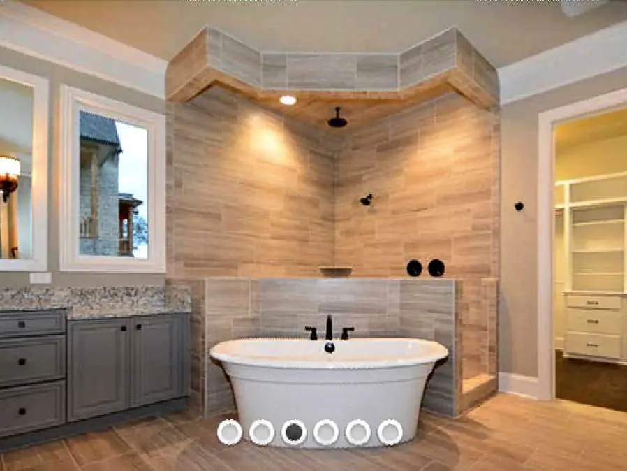 This is a nice tiled master shower area without doors and half wall -- as see in a brochure from David Weekley Homes